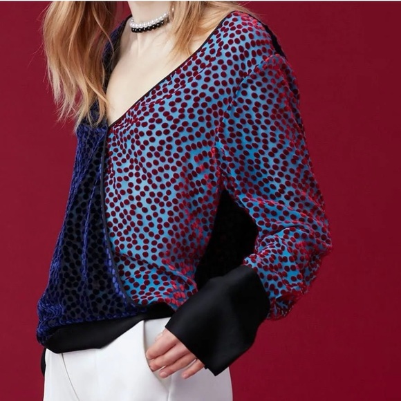 Diane Von Furstenberg Pink and Blue Wrap Blouse - Picture 2 of 16